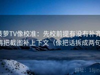 菠萝TV像校准：先校前提有没有补齐，再把截图补上下文（像把话拆成两句）
